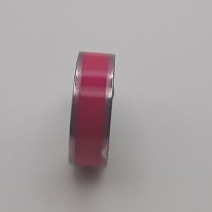 Stainless Steel Elegant Pink and Silver Women's Ring Band Size 16 U.S Size 8
